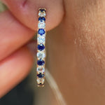 Alternating Blue and White Sapphire Hoop Earrings in Solid 10k Yellow Gold