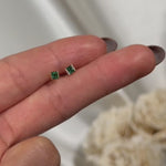 Princess Cut Emerald Flat Back Stud Earrings Bezel Set in Solid 14k Yellow Gold