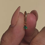 Yellow Gold Prong Set Emerald Charm Hoop