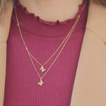 Diamond Butterfly Layering Necklace in Solid 14k Yellow Gold