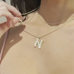 Radiant-Cut Initial Pendant in Solid 10k Yellow Gold - N