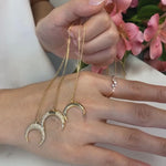 Crescent Moon Sapphire Necklace in Solid 14k Yellow Gold