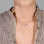 Round and Emerald Cut Diamond Curved Necklace in Solid 10k Yellow Gold