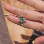 Emerald and White Sapphire Cross Pendant in Solid 10k Yellow Gold