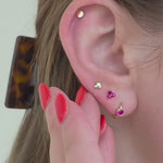 Pink Ruby Trinity Cluster Flat Back Stud Earrings in Solid 14k Yellow Gold