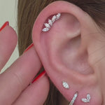 Marquise Wing Ear Climber Flat Back Stud Earrings in Solid 14k White Gold