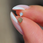 Yellow Gold Heart Drop Flat Back Stone Earring