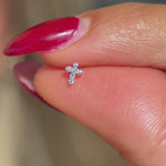 Diamond Pavé Studded Cross Flat Back Stud Earrings in Solid 14k White Gold