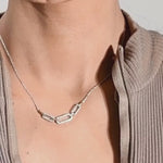 Interlocking Diamond and Gold Oval Pendant with Seven Links Necklace in Solid 10k Yellow Gold