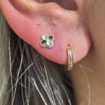 Diamond Cut Solid 14k Yellow Gold Clover Flat Back Stud Earrings