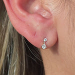 Double Diamond Drop Flat Back Stud Earrings in Solid 14k Yellow Gold