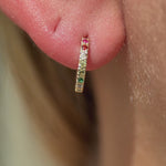 Rainbow Pavé Studded Gemstone Hoop in Solid 14k Yellow Gold