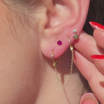 Handcuff Double Hoop Earring with Chain in Solid 14k Yellow Gold