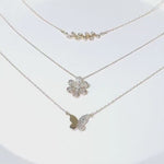 Half Gold Half Diamond Pavé Butterfly Pendant Necklace in Solid 10k Yellow Gold