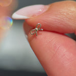 White Gold Bow Knot Flat Back Threaded Stud Earring