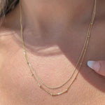Beaded And Cuban Double Layer Chain Necklace in Solid 14k Yellow Gold