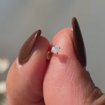 Pink Opal Cartilage Flat Back Stud Earrings in Solid 14k Yellow Gold