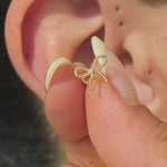Yellow Gold Beaded Bow Knot Flat Back Earring