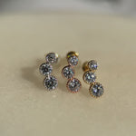 Graduated Gemstone Flat Back Stud Earrings Milgrain Set in Solid 14k White Gold