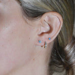 Turquoise Flat Back Stud Earrings Milgrain Set in Solid 14k Yellow Gold