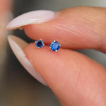 Blue Sapphire Cartilage Flat Back Stud Earrings in Solid 14k Yellow Gold