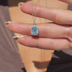 Aquamarine Pendant with White Sapphire Halo in Solid 10k Yellow Gold