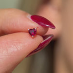 Ruby Heart Flat Back Stud Earrings in Solid 14k Yellow Gold