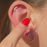 Opal Pavé Studded Huggie Earring in Solid 14k Yellow Gold