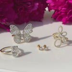 Baguette Diamond Butterfly Ring in Solid 14k Yellow Gold