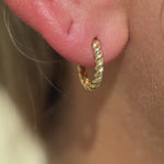 Twisted Rope Huggie Hoop in Solid 14k Yellow Gold