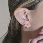 Double Row Pavé Huggie Earring in Solid 14k Yellow Gold