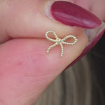 White Gold Beaded Bow Knot Flat Back Earring