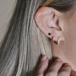 Round Cabochon Black Onyx Flat Back Stud Earrings Bezel Set in Solid 14k Yellow Gold