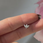 Marquise Gemstone Lotus Flat Back Stud Earrings in Solid 14k White Gold