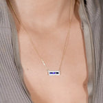 Blue and White Sapphire Bar Necklace in Solid 10k Yellow Gold