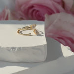 Floating Diamond Flower Wrap Ring in Solid 14k Yellow Gold