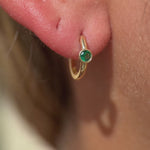 Emerald Huggie Bezel Set in Solid 14k Yellow Gold