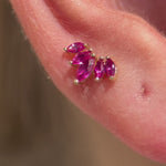 Marquise Cut Five Petal Ruby Lotus Flat Back Stud Earrings in Solid 14k Yellow Gold