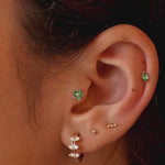 Three Bead Bar Flat Back Stud Earrings in Solid 14k White Gold