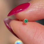 Round Emerald Flat Back Stud Earrings Bezel Set in Solid 14k Yellow Gold