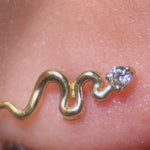 Gemstone Snake Flat Back Stud Earrings in Solid 14k Yellow Gold