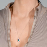 Cushion Cut Emerald Pendant with White Sapphire Halo and Bail in Solid 10k Yellow Gold