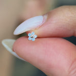 Pink Opal Flower Flat Back Stud Earrings in Solid 14k Rose Gold