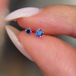 Blue Sapphire Cartilage Flat Back Stud Earrings in Solid 14k Yellow Gold