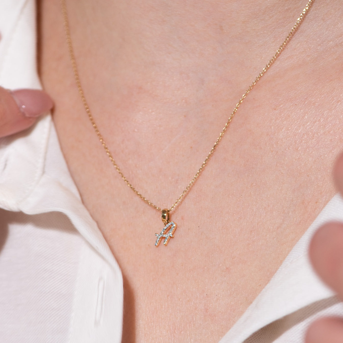  Diamond Cursive Initial Necklace