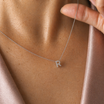 White Gold Diamond Initial Charm Necklace