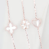 Mother of Pearl Flower with Diamonds Station Necklace