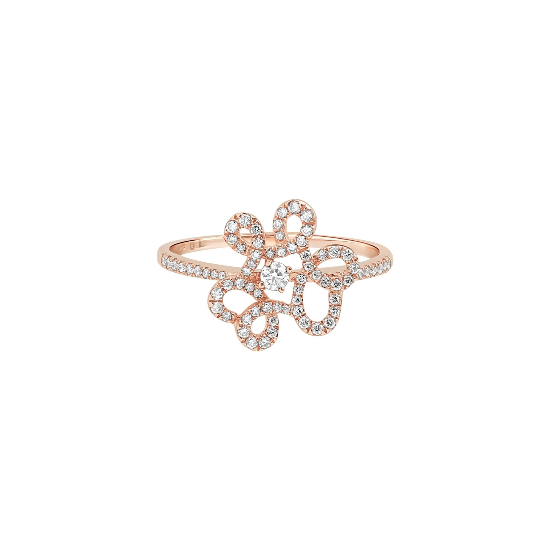 Abstract Diamond Flower Cocktail Ring in Solid 14k Rose Gold