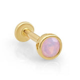 a single pink opal gold stud earring