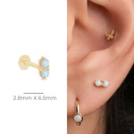 Yellow Gold Two Stone Opal Flat Back Stud Earring